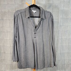 Anthropologie Daily Ritual $45 XL Gray Soft Lyocell Collared Henley Pullover Top